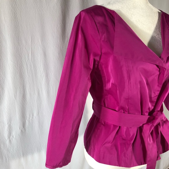 NWT Theory Electric Pink Taffeta 3/4 Sleeve Top - Picture 4 of 8